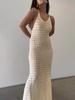 EDOLYNSA Sexy Knit Cut Out Tassel Spaghetti Strap Bodycon Beach Maxi Dress Summer Women's Holiday Club Party Outfit Swimsuit Cover Up K10