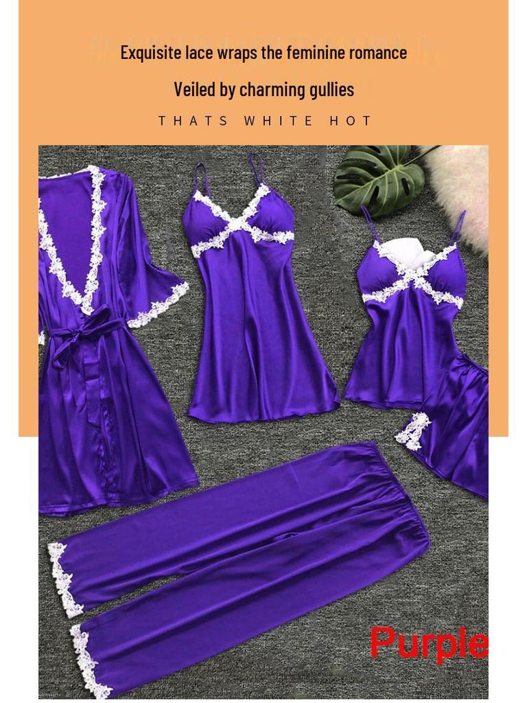 2019 Европейский и американский женский сексуальный пижамный комплект больших размеров: Летний халат для невесты с рукавом средней длины и халат