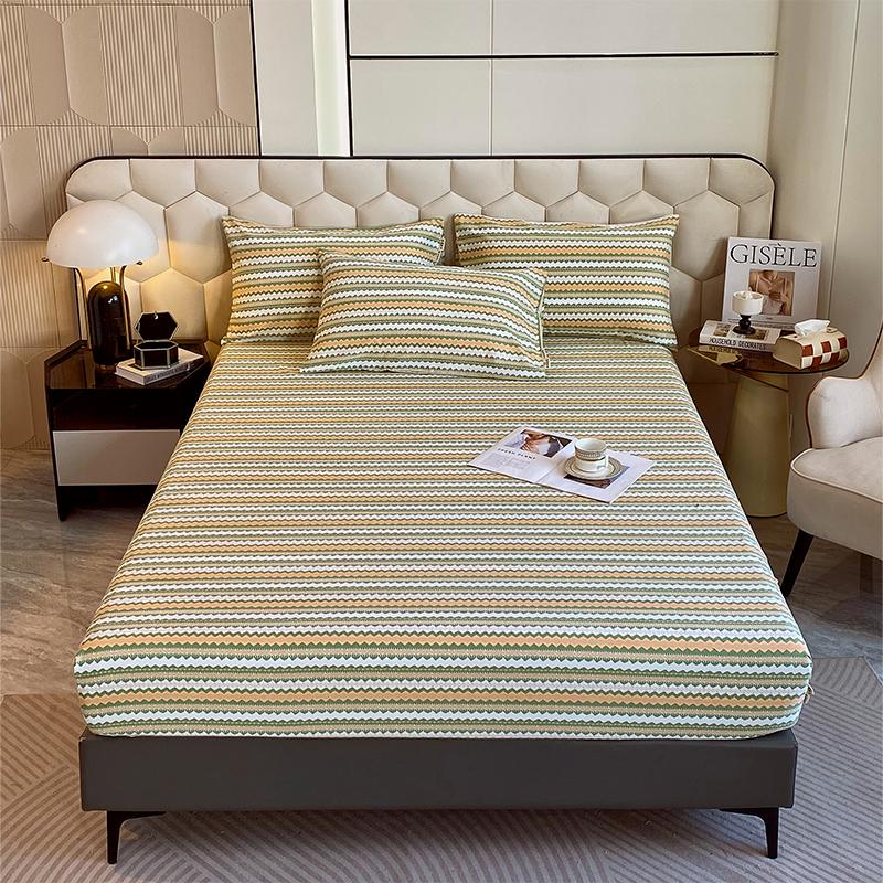 Комплект постельного белья из 3 предметов, простой, синий, в полоску, мягкий, приятный для кожи, утолщенный, 100% хлопок, эластичный, размер Queen Size