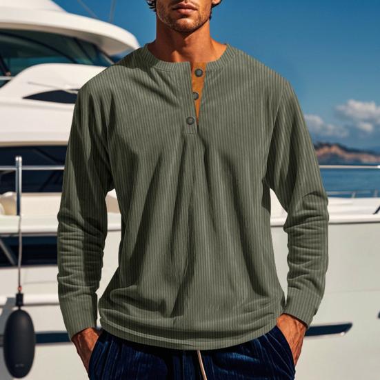 Men Long Sleeve T-Shirt Corduroy Solid Color Spring And Autumn T-Shirt Casual