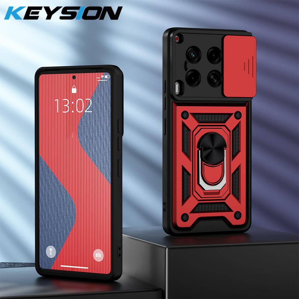 KEYSION Shockproof Case for TECNO Camon 30 5G 30 Pro Slide Camera Lens Protection Ring Stand Phone Cover for Camon 30 Pro 5G