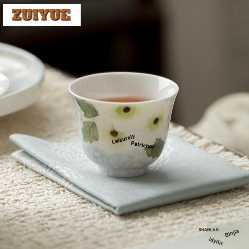 2pc/lot Hand-painted Gardenia Teacup Handmade Tea Bowl Tea Pair Tea-tasting Fragrance Cup Chazhan Master Cups Teaset Craft 40ml