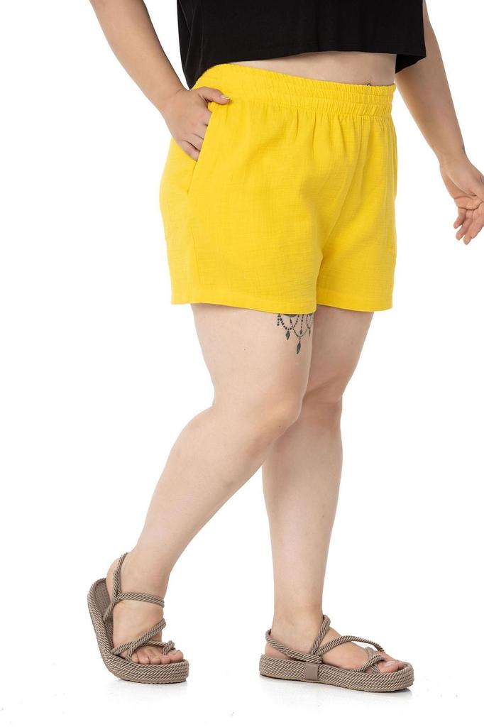 Women's Fashion Big Size Shorts & Bermudas Plus Size Green Shorts with Elastic Waist and Side Pockets