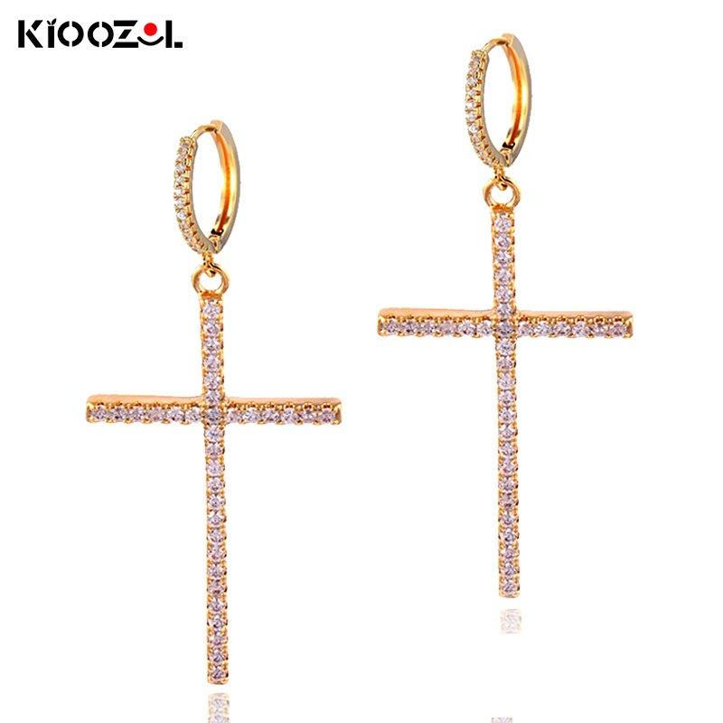 Классические серьги-крестики с микро-инкрустацией фианитами, розовое золото, серебряный цвет, серьги-кольца для женщин, модные украшения, новые 901 KO1