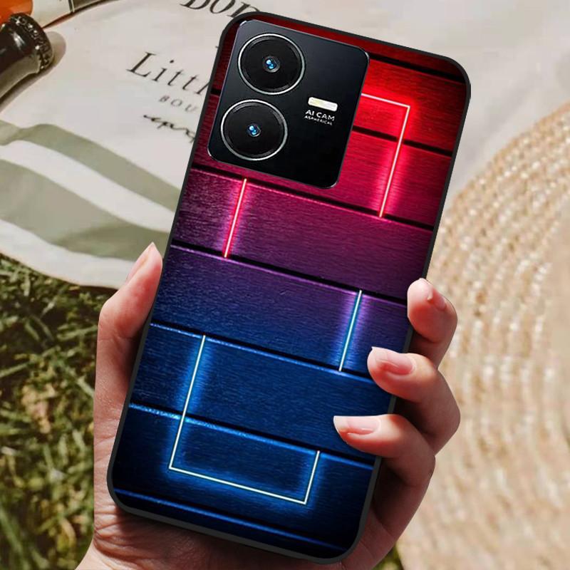 Для чехла Vivo Y22 Y22s 2022 Модный расписной черный силиконовый мягкий чехол на заднюю панель Для чехла для телефона Vivo Y22s VivoY22 Y 22 Y22 s 4G Coque