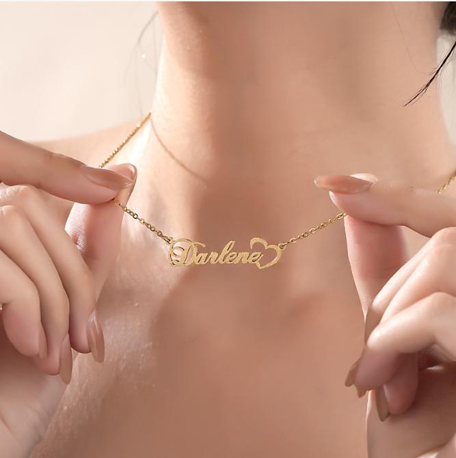 Qiuhan Valentine's Day DIY Stainless Steel Name Necklace Personalized Frosted Letter Pendant Custom Engraved Jewelry Gift