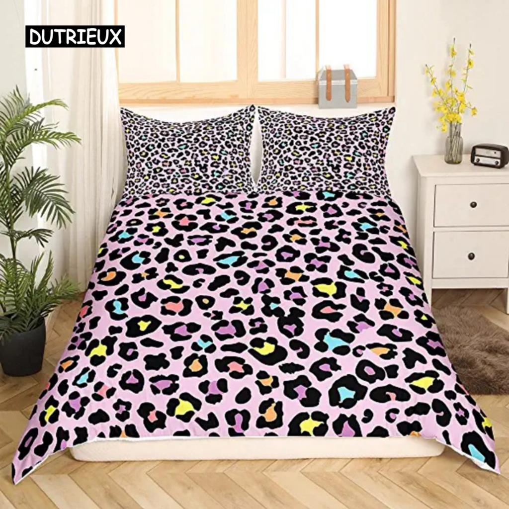 Пододеяльник с леопардовым принтом Safari Cheetah Africa Animal Комплект постельного белья для мужчин и женщин Декор для спальни Черно-коричневый леопардовый пододеяльник