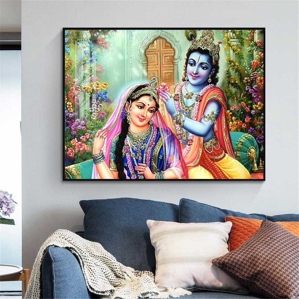 Радха Кришна Холст Плакат Шелковая Ткань Современный Стиль Печати Вечеринка Дом Декор Комната Религия Холст Картина На Стене Без Рамы