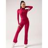 Womens Yoga Set With Zipper Long Sleeve Top Flared Leggings - Stretchy Sportswear Fitness Gym Pilates Winter