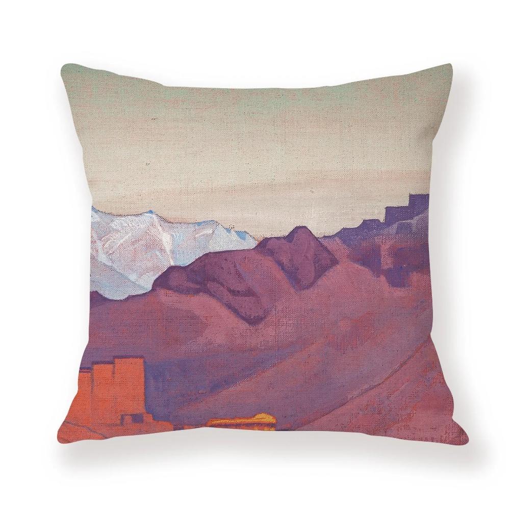 Juste de coussin de voiture de canape de Bureau, taie d'oreiller de luxe, украшение дома, мотив ciel coloré de montagne de neige