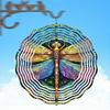 Hanging Wind Chime with Colorful Dragonfly Pattern 3D Kinetic Metal Art for Outdoor Courtyard Balcony Garden Decor