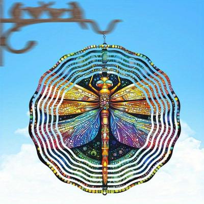 Подвесная музыка ветра с красочным узором стрекозы, 2D кинетическое металлическое искусство для декора двора, балкона, сада на открытом воздухе
