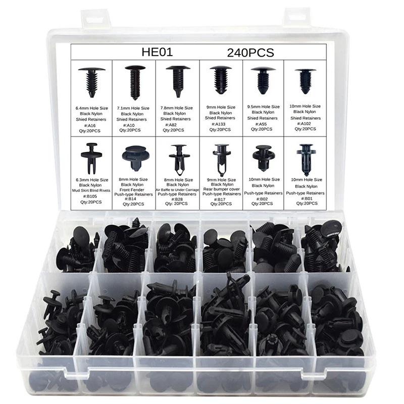 240-Piece Car Retainer Fastener Kit: Bumper Push Pins & Rivet Clips for Ford, Honda, Toyota