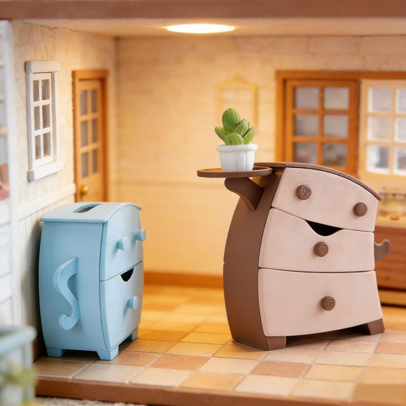 Cute Cartoon Miniature Storage Cabinet 1/12 Dollhouse Furniture Model for DIY Kids Playhouse Setting