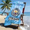 Custom Name Personalized Manchester City FC Print Beach Towel, for Trip Camping Beach Party Home Decor, Birthday Gift for Family & Friends