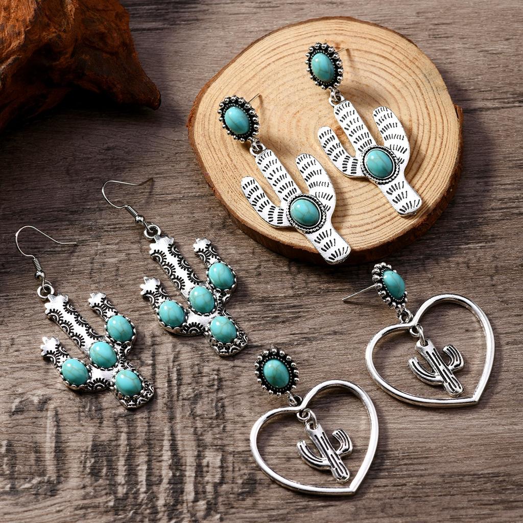 Bohemian Retro Turquoise Earrings Fairy Cactus Personality Simple Temperament Earrings
