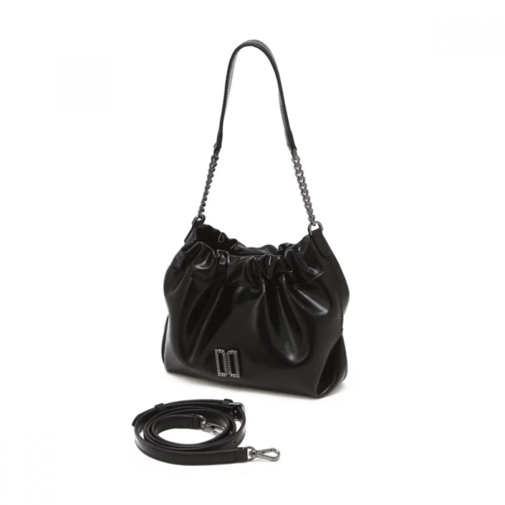 Daks Black Dd Logo Leather Chain Shoulder Crossbody Bag
