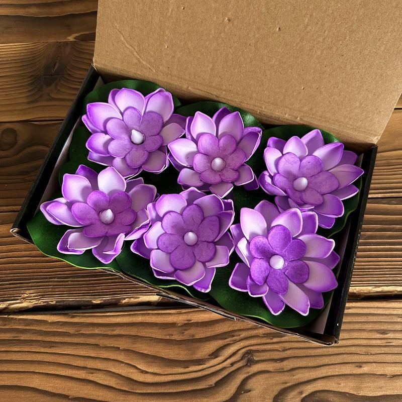 6PCS LED Multicolor Lotus Sensor Night Lamp Floating WaterGlow Flower Lamps Garden Fish Tank Decor Festive Wishing Lotus Light