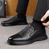 Мужские кожаные туфли с дышащим круглым носком, мужские деловые туфли со шнуровкой, водонепроницаемые, однотонные, кожаные туфли черного цвета на плоской подошве