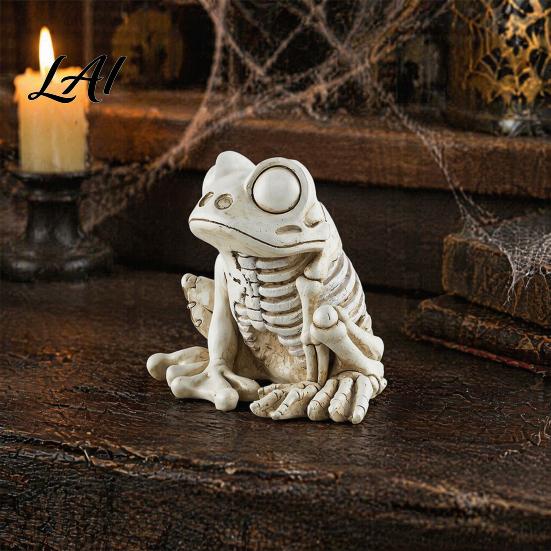 Gothic Style Gift for Collectors Halloween Skeleton Frog Figurine Resin Animal Bone Statue Bar Haunted Scary Holiday Scene Displays House,