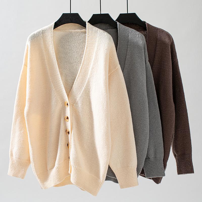 Женский трикотаж больших размеров, однотонный однобортный вязаный кардиган-свитер на осень и зиму