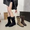 ~ Niche Retro Buckle with Western Round Head Stacking Boots Women's Flat Thick Heel Knight Boots Short Boots Women