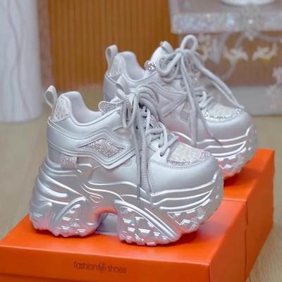 Туфли на толстой подошве для папы, женская весна 2025, новые теплые и объемные женские туфли со стразами, универсальные туфли для спорта и отдыха