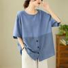 Женский ретро-пуловер в литературном стиле большого размера, свободная и тонкая полосатая блузка, сшитая короткорукавная футболка