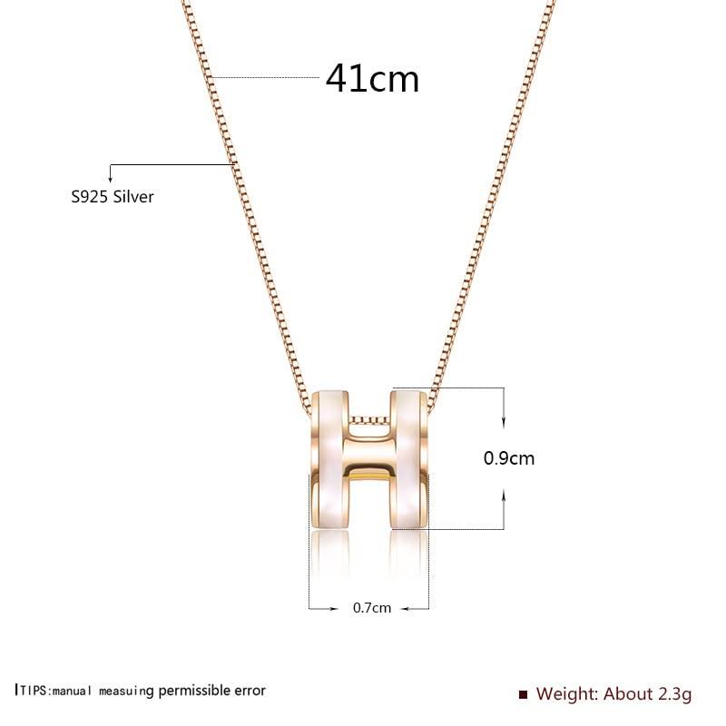 Ожерелье из чистого серебра для популярного розового белого перламутра 925 модный аксессуар [Rockyu] Женщины, Бренд, Золото, Жемчуг, Цирконий, Кольцо, H-образное
