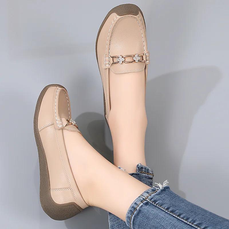 Женские туфли на плоской подошве с круглым носком, удобные женские лоферы без застежек, весна 2025, новые легкие нескользящие офисные туфли Zapatos Mujer