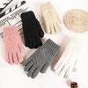 Warm Knitted Women Gloves for Autumn Winter Touch Screen Multi Color Double Layer Thick Plush Five Finger Riding Cold Resistant