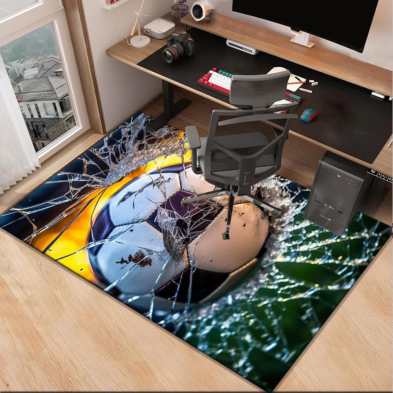 Flaming Soccer Ball Office Rug Chair Mat, Entryway Carpet, Suitable for Front Door, Bedroom, Living Room, Desk, Holiday Gift