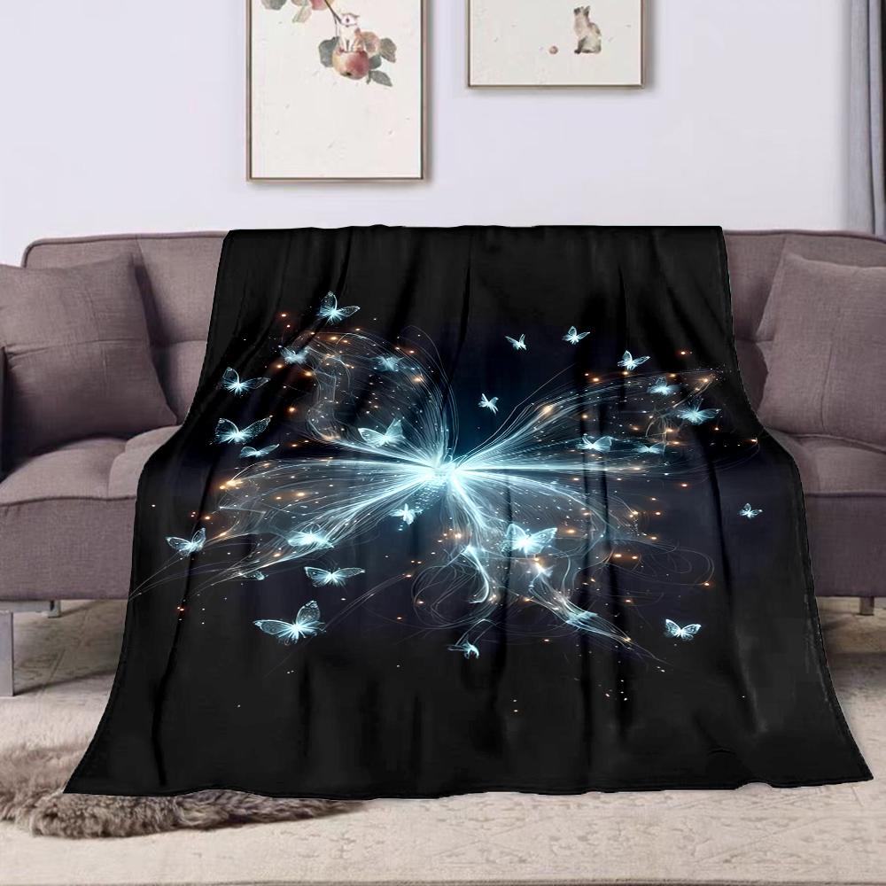 Glowing Butterflies on Night Sky Patterned flannel blanket perfect for the bedroom living room, sofa, or a little nap