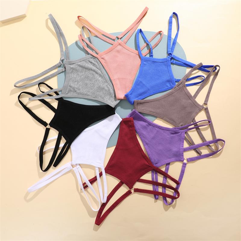 FINETOO 6Pcs Cotton Double Belts Underwear Women Sexy Metal Ring Thongs Low Waist Erotic Lingerie Breathable Comfort Intimates