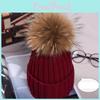 Настоящие зимние новые шапки из меха енота с помпоном для женщин и леди, вязаная шапка-бини с помпоном