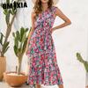 Новое платье с косым бретелем и цветочным принтом, элегантное свободное платье для отдыха и отпуска