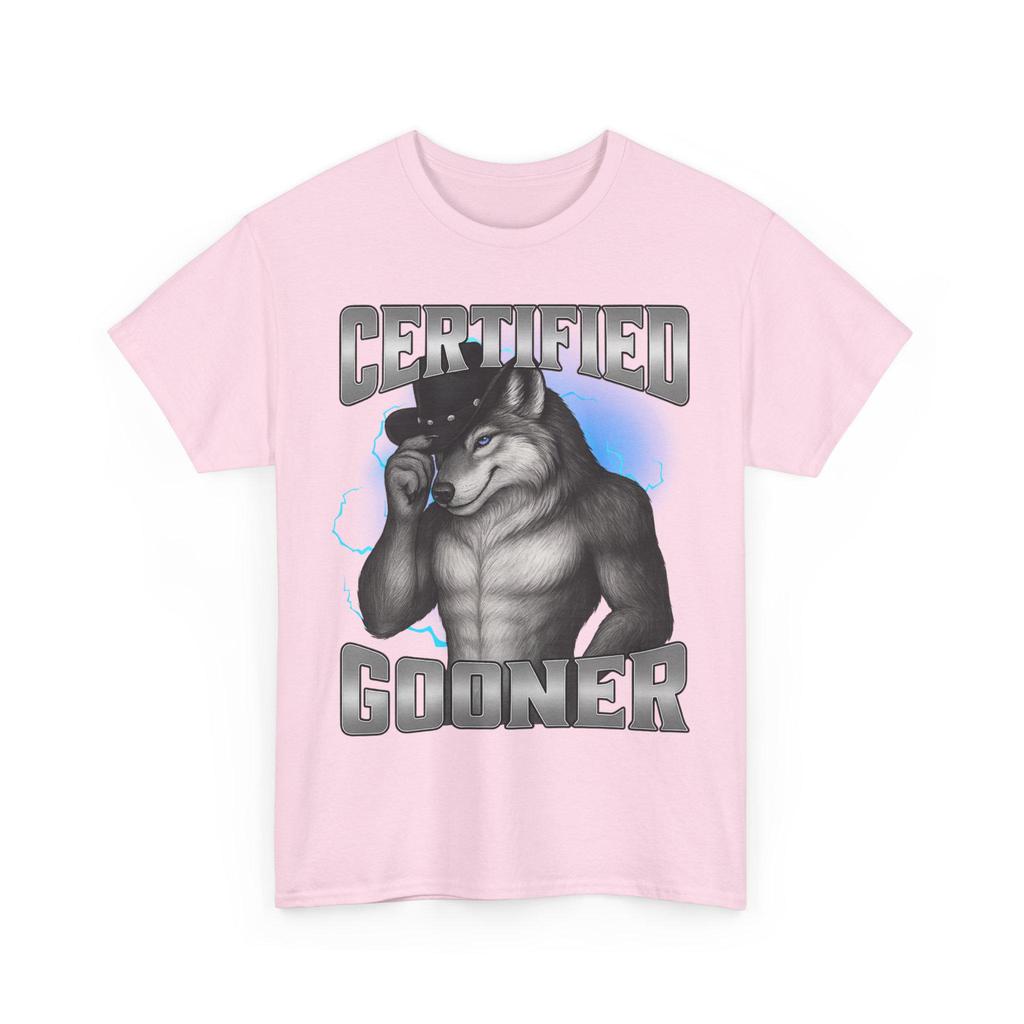 Mens Certified Gooner Wolf Meme Dark Humor Tshirt Unisex Women Oversized Tee Streetwear Casual Short Sleeve Cotton Gen Z Top