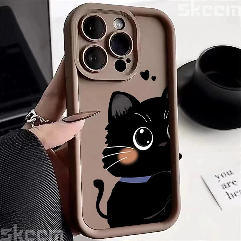 Милый мультяшный черно-белый кот Чехол для телефона Для iPhone 16 Pro Max 15 14 13 12 11 XS XR X 8 7 15 Plus Ударопрочный Мягкий силиконовый чехол