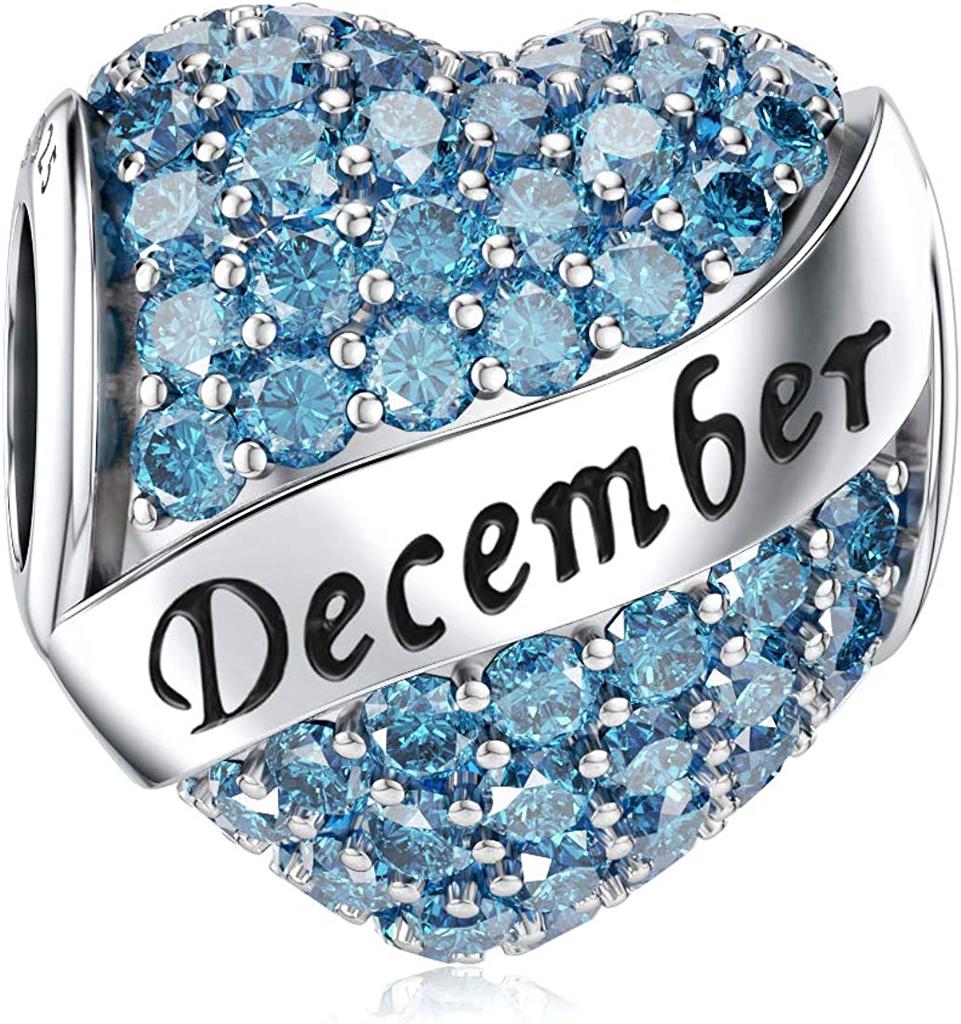 December Colored Zircon Sea Heart Birth Stone copper Talisman D Bead Charms Compatible With for Bracelets Necklaces Do It Yourself Birthday Party Gift