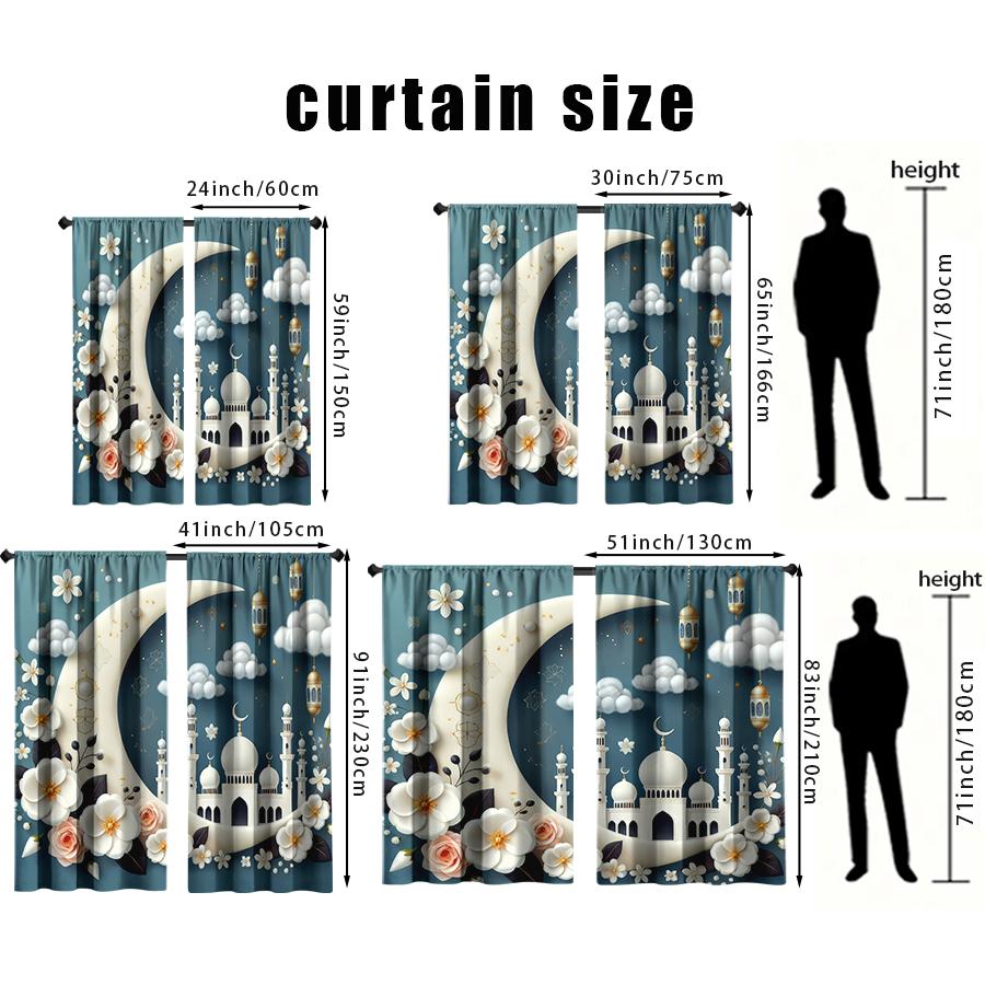 2 шт. Синие Нижние Полумесяц Исламский Элемент Шторы, Романтический Стиль, Гостиная и Спальня, Декорация с Карманчиком для Штанги