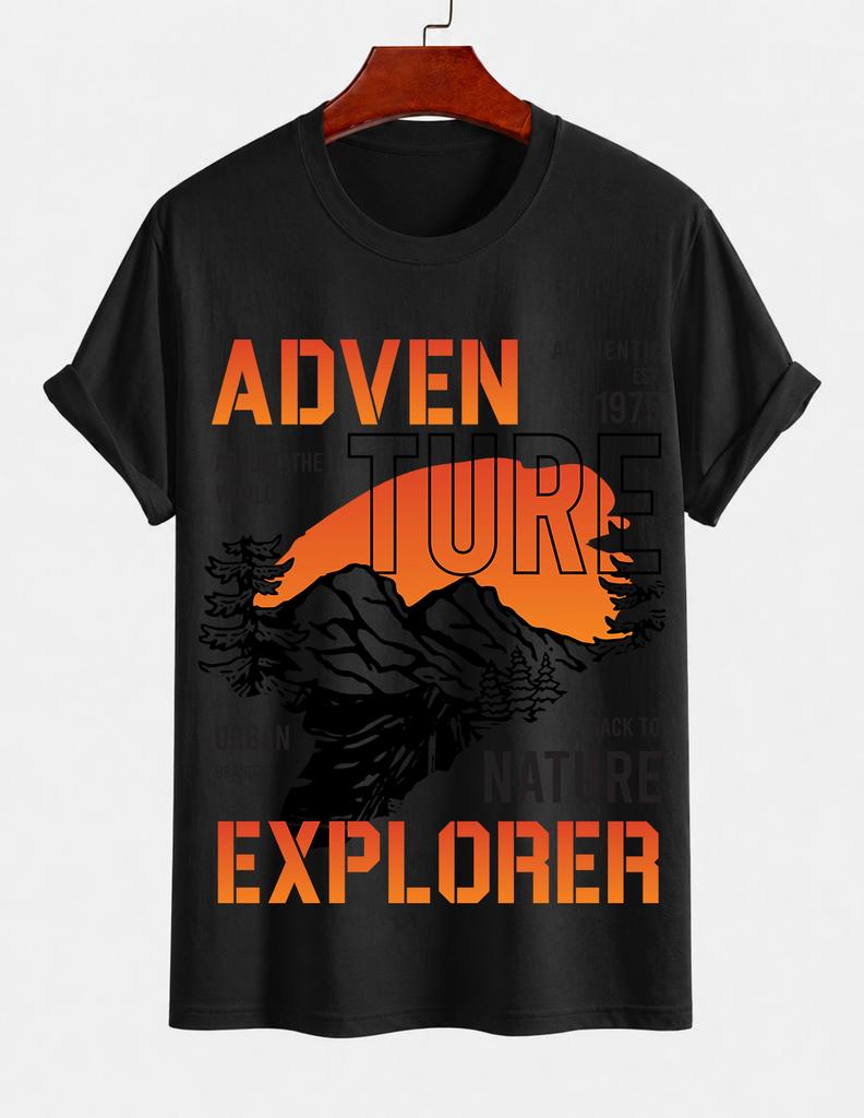 Unisexs Pure Cotton Solid Color Tshirt Explorer Returning To Nature Print Crew Neck Short Sleeve Outdoor Street Casual Top