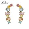 SODROV Geometric Clip Earrings With Colorful Zircon