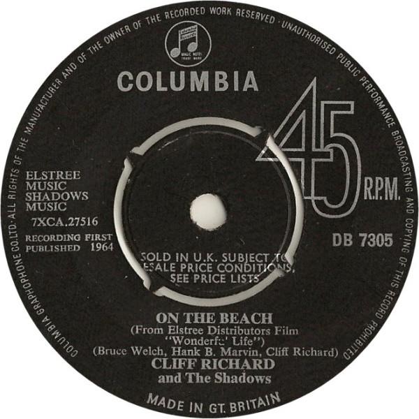 7-дюймовая пластинка CLIFF RICHARD & THE SHADOWS - On The Beach DB7305 Columbia 1964 Великобритания Рок Б/У