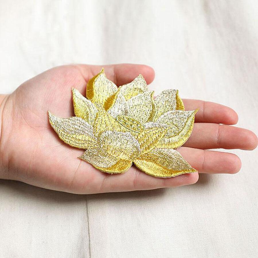 1 шт. Розово-голубые вышитые нашивки в виде цветков лотоса, аппликация, нашивка для одежды, украшение