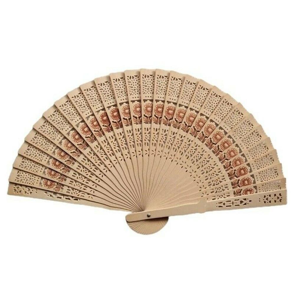 8 Inch Folding Hand Held Fan Full-flush Fragrant Wood For Wedding Sandalwood Classic Chinese Im S4J8