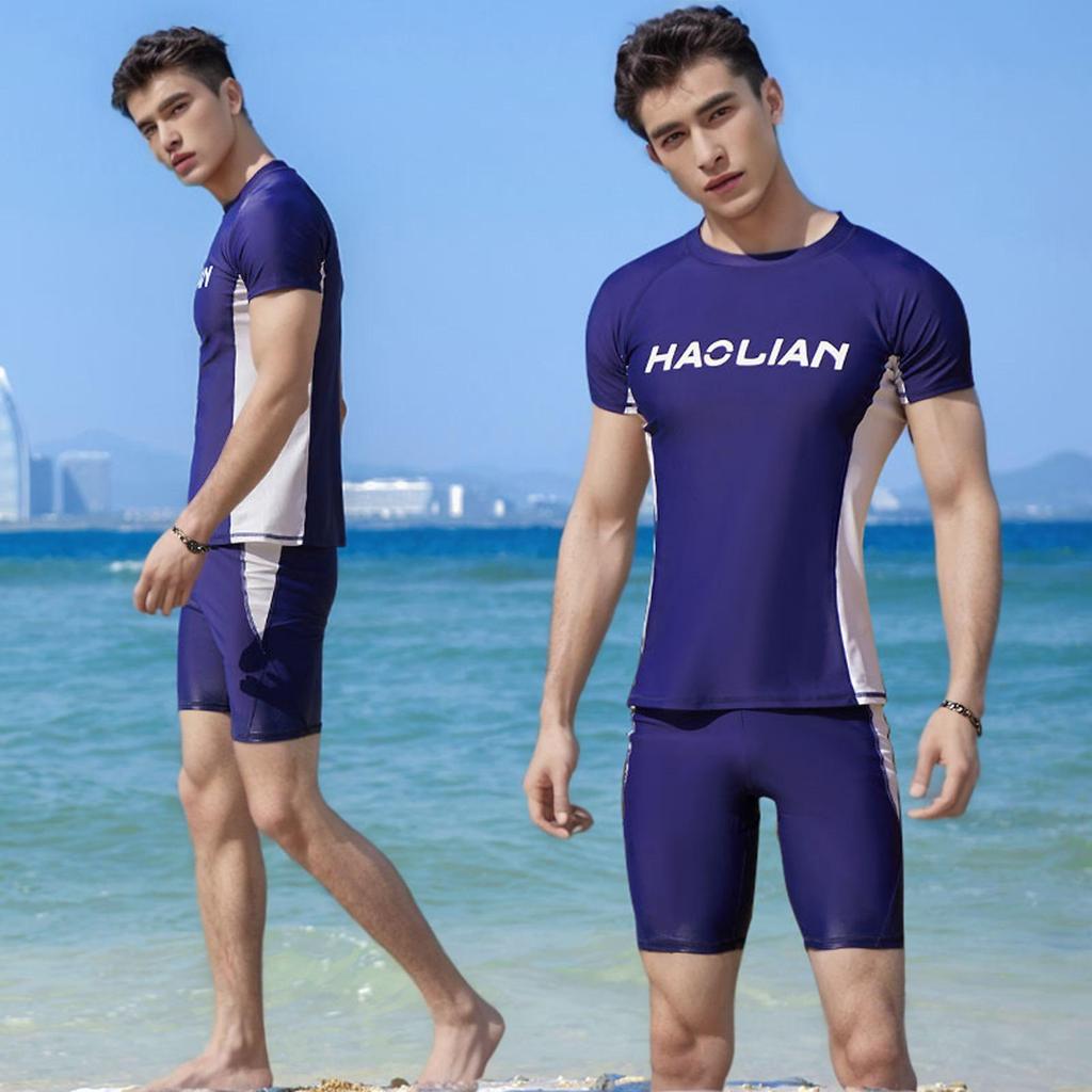Men's Quick-Dry Split Set: Sun Protection Short Sleeve Swimsuit for Global Market