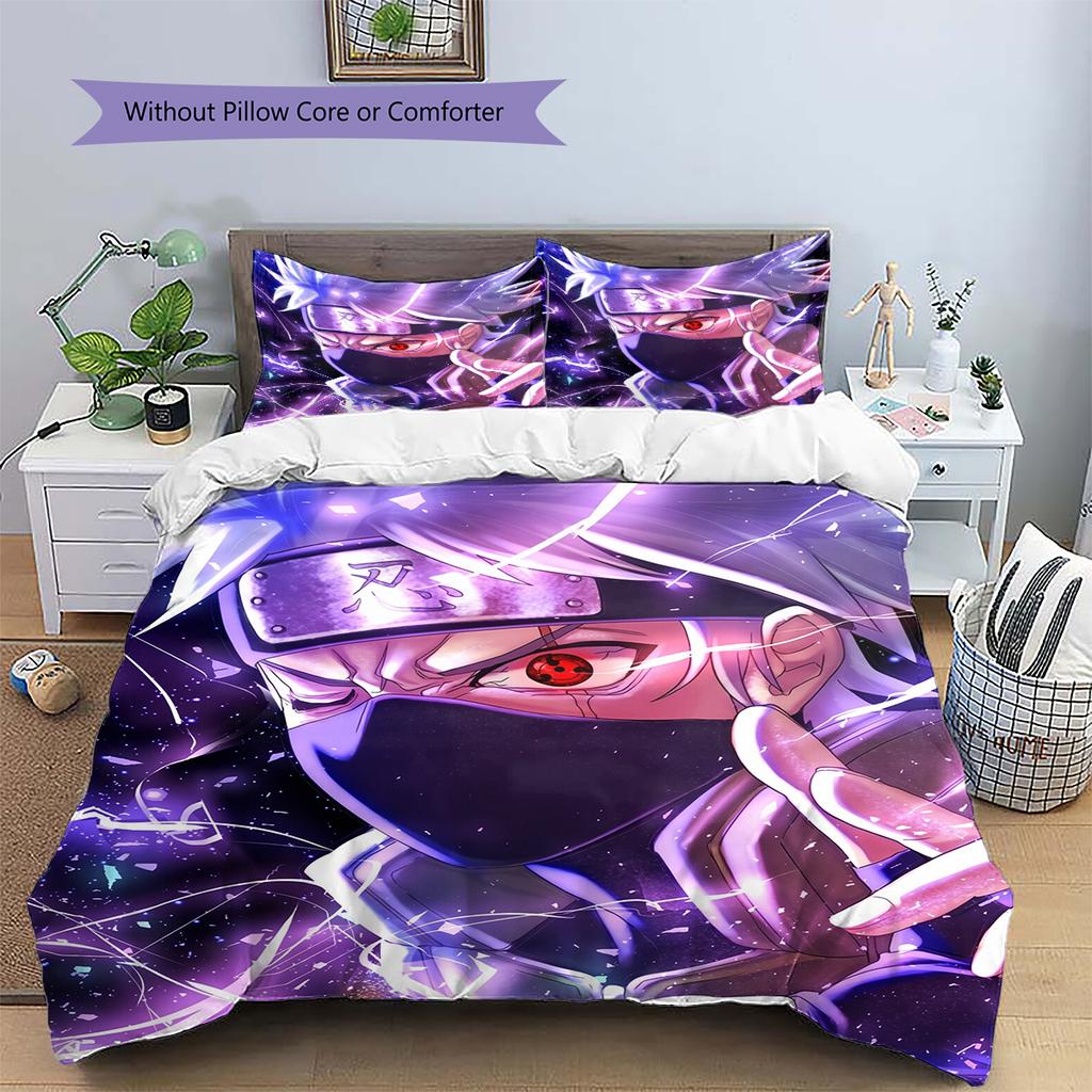Хатаке Какаши Узор Наруто Постельное белье Домашний декор Подарок на день рождения (1 пододеяльник + 2 наволочки, без наполнителя)