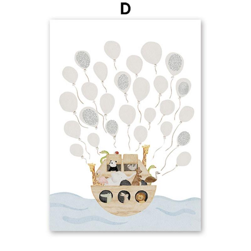 Бохо Мультяшный Медведь Ежик Машина Корабль Воздушный Шар Постеры Художественные Принты Холст Живопись Настенные Картины Для Детской Комнаты Домашний Декор