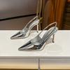 2025 New with Skirt Pointed Toe Stiletto High Heels Femininity Socialite Silver Sandals Premium Women's Shoes Ins