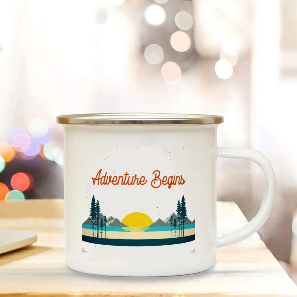 Кружки для кемпинга Adventure Campfire Cup с принтом леса Enamel Camping Cups Outdoor Campervan Coffee Handle Mug Camper Best Gifts